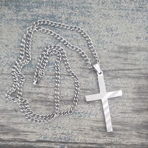 Silver Cross American Flag Pendant Necklace